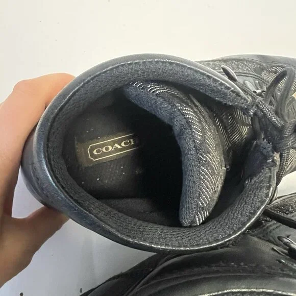 VTG Coach Women’s 7.5 Black Leather Monogram Hiking Boots Chunky Gorpcore Y2K - Picture 10 of 11